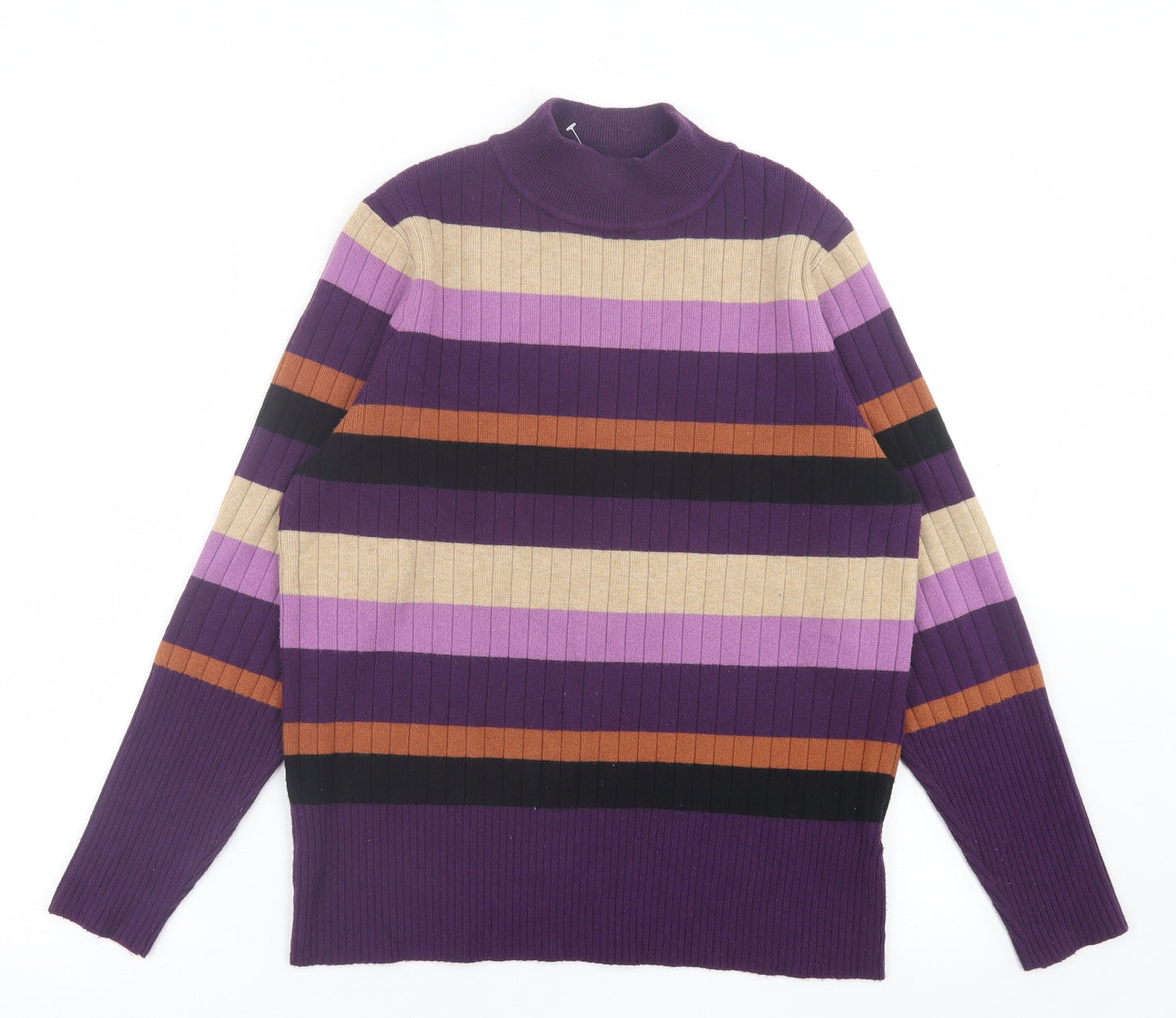 Marks and Spencer Womens Purple Crew Neck Striped Viscose Pullover Jumper Size 16