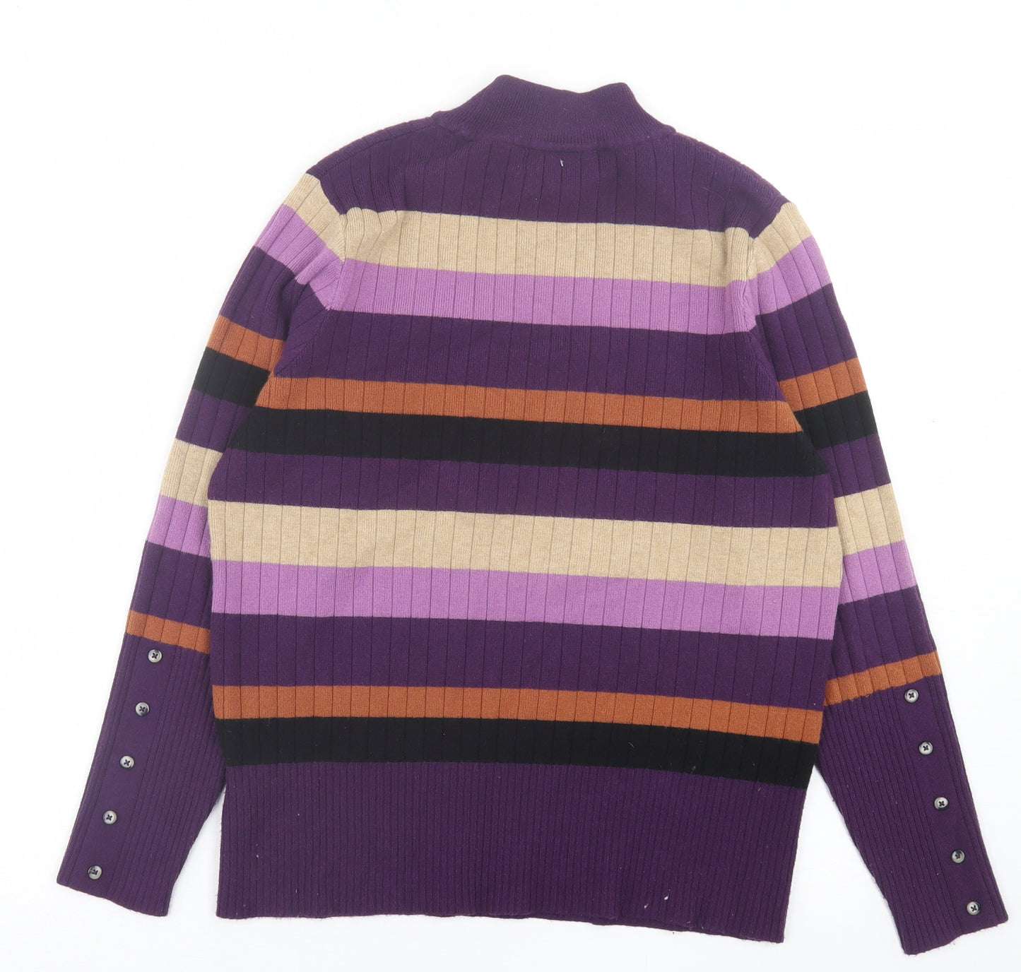Marks and Spencer Womens Purple Crew Neck Striped Viscose Pullover Jumper Size 16