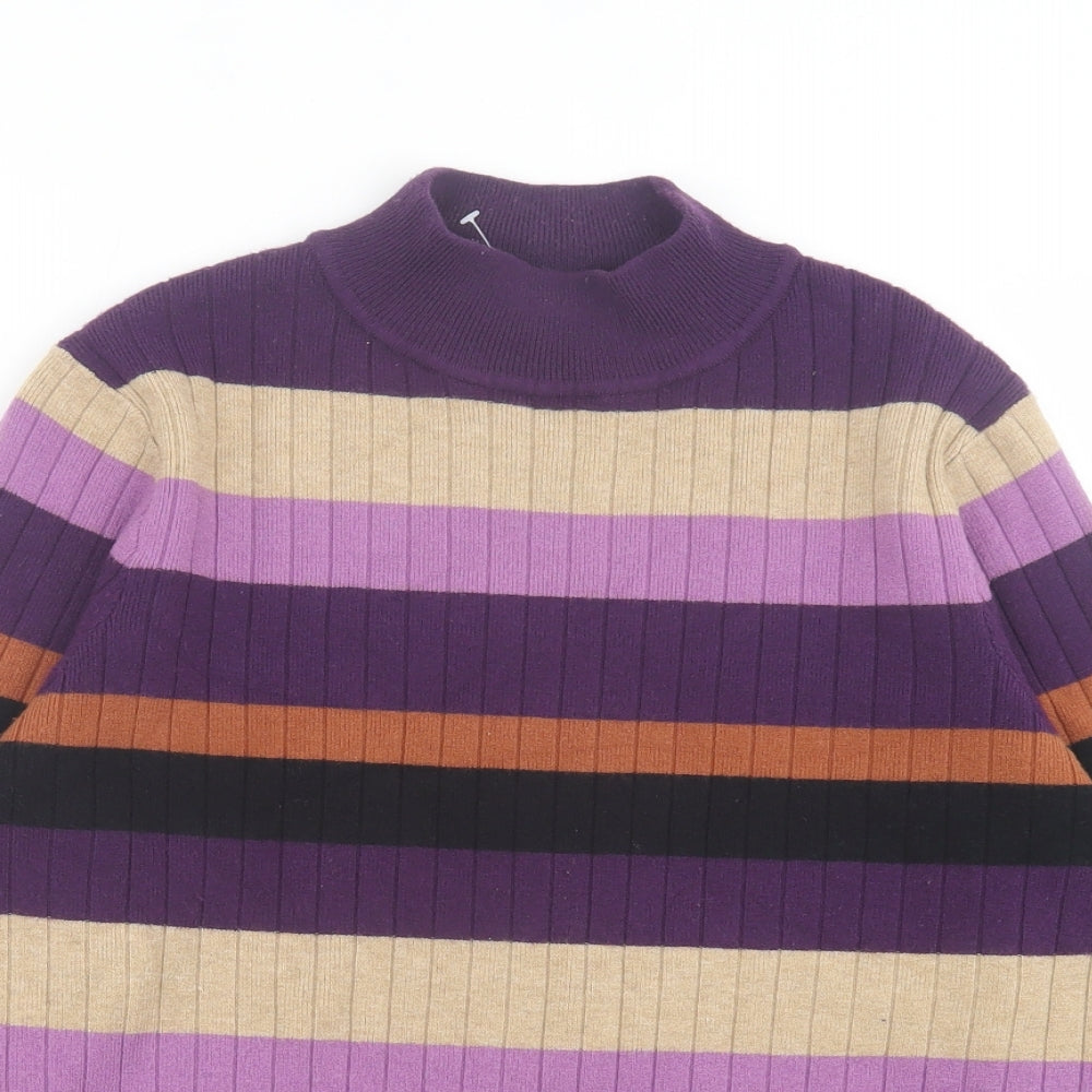 Marks and Spencer Womens Purple Crew Neck Striped Viscose Pullover Jumper Size 16