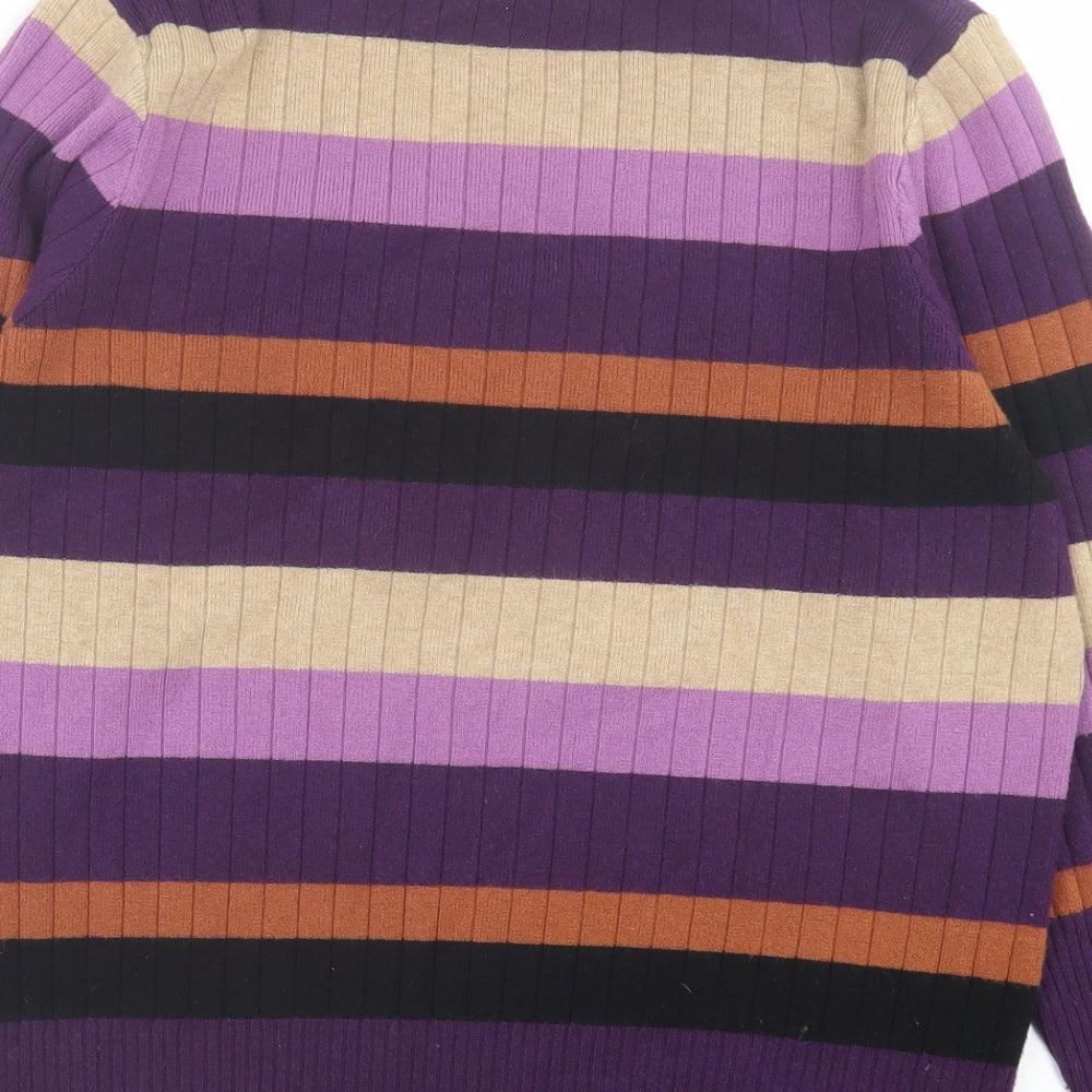 Marks and Spencer Womens Purple Crew Neck Striped Viscose Pullover Jumper Size 16