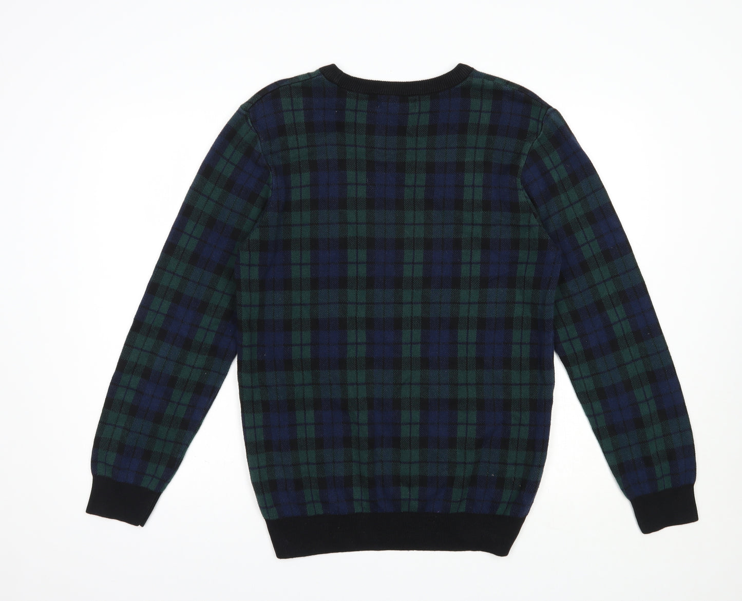 Primark Mens Green Crew Neck Plaid Cotton Pullover Jumper Size M