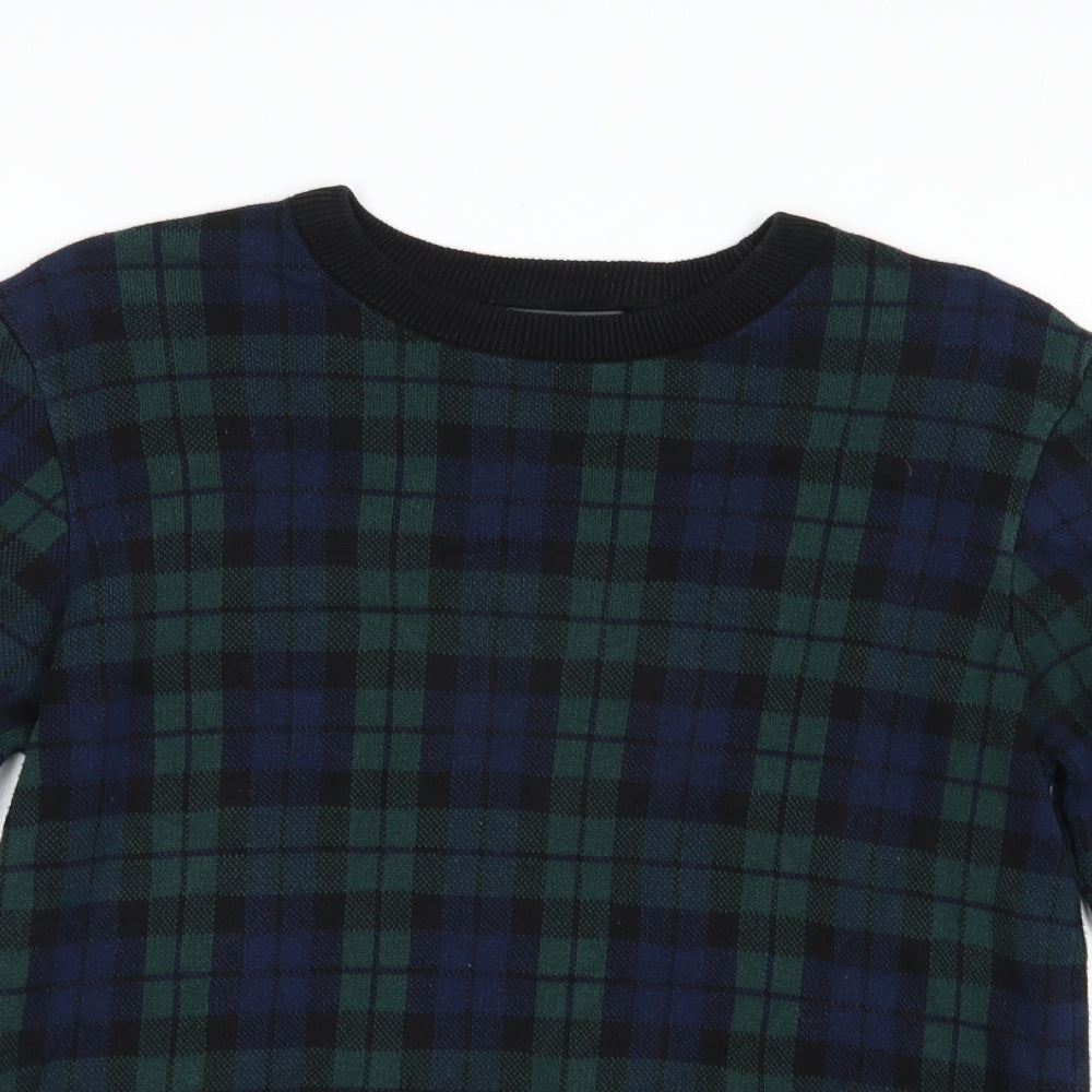 Primark Mens Green Crew Neck Plaid Cotton Pullover Jumper Size M