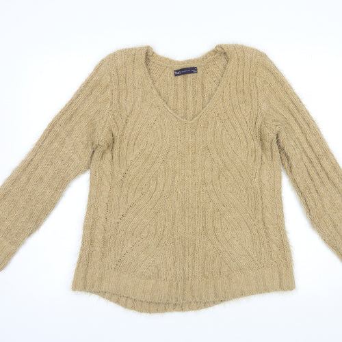 Marks and Spencer Womens Beige V-Neck  Polyester Pullover Jumper Size M