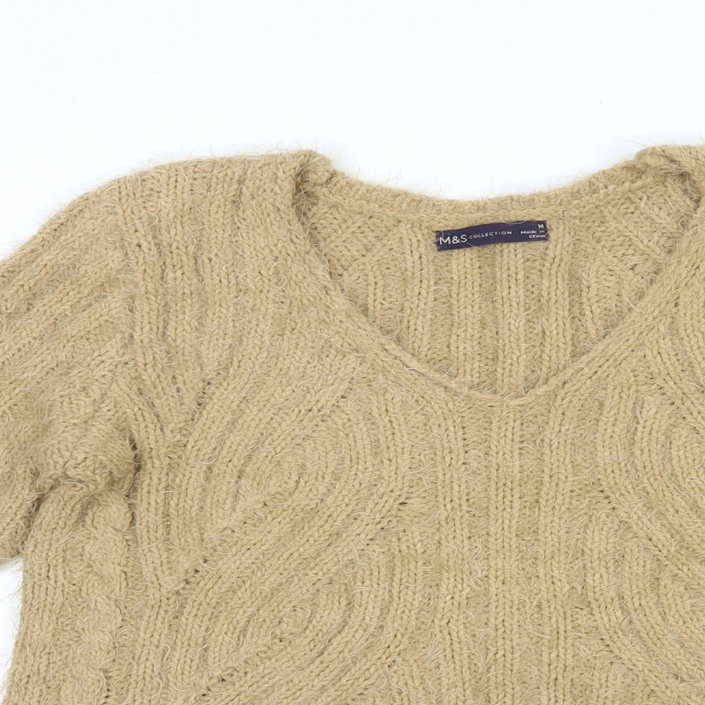 Marks and Spencer Womens Beige V-Neck  Polyester Pullover Jumper Size M