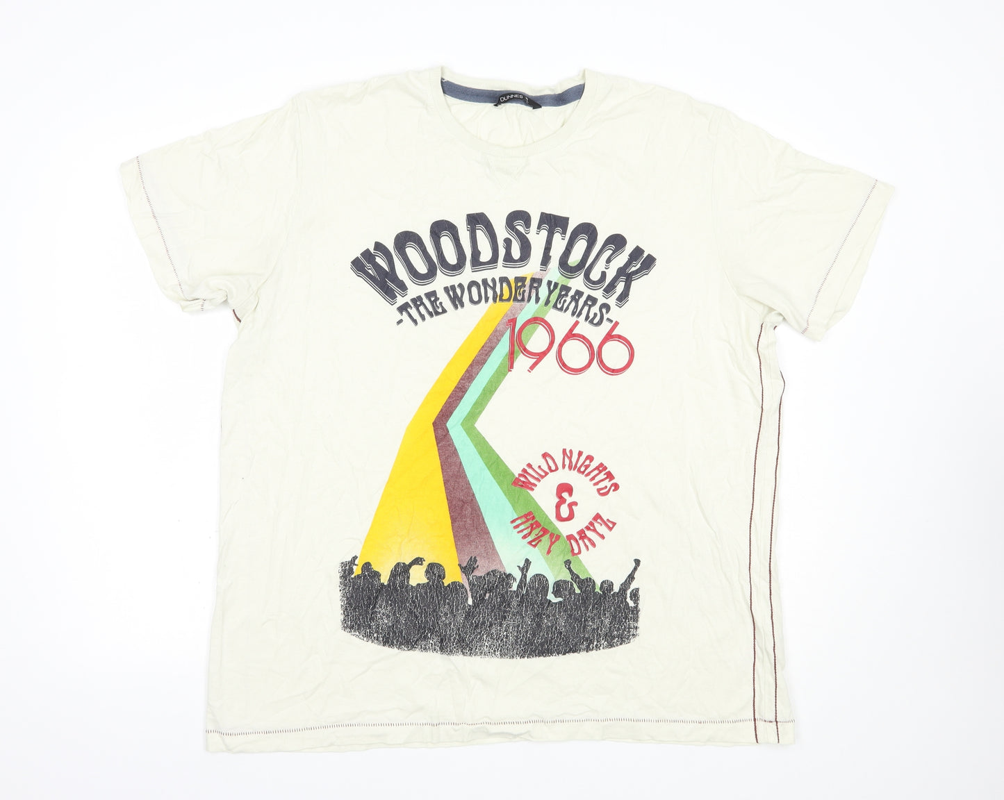 Dunnes Stores Mens Ivory  Cotton  T-Shirt Size XL Crew Neck  - Woodstock