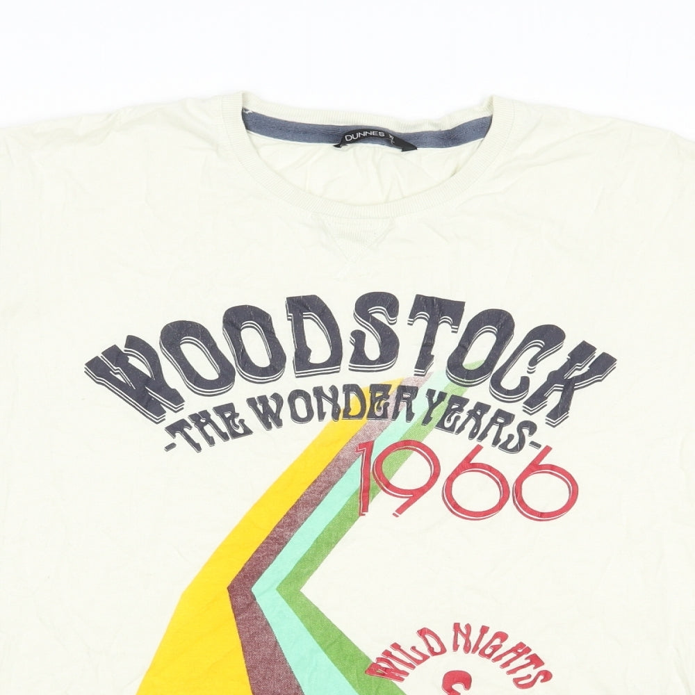 Dunnes Stores Mens Ivory  Cotton  T-Shirt Size XL Crew Neck  - Woodstock