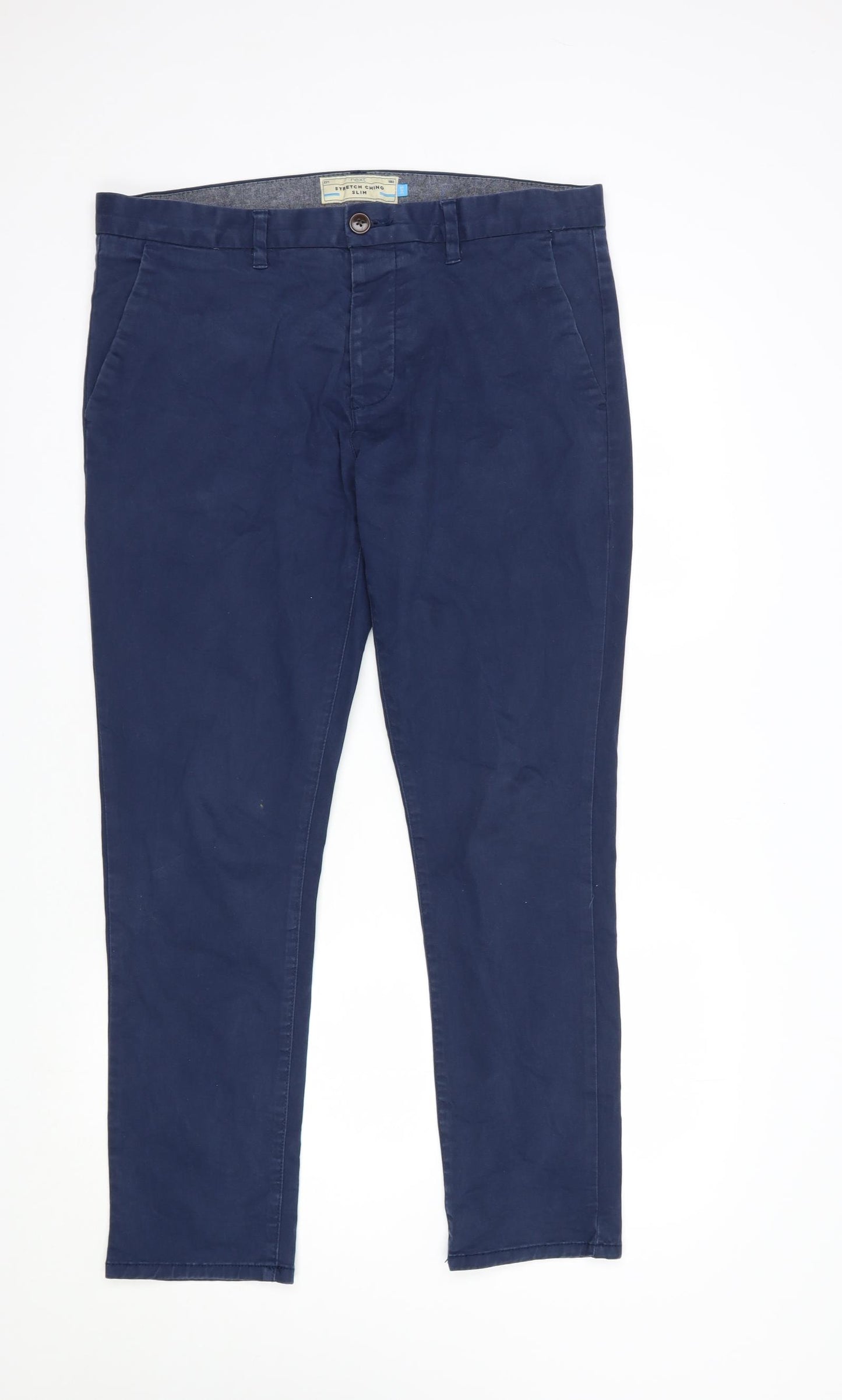 NEXT Mens Blue  Cotton Chino Trousers Size 34 in L29 in Regular Button