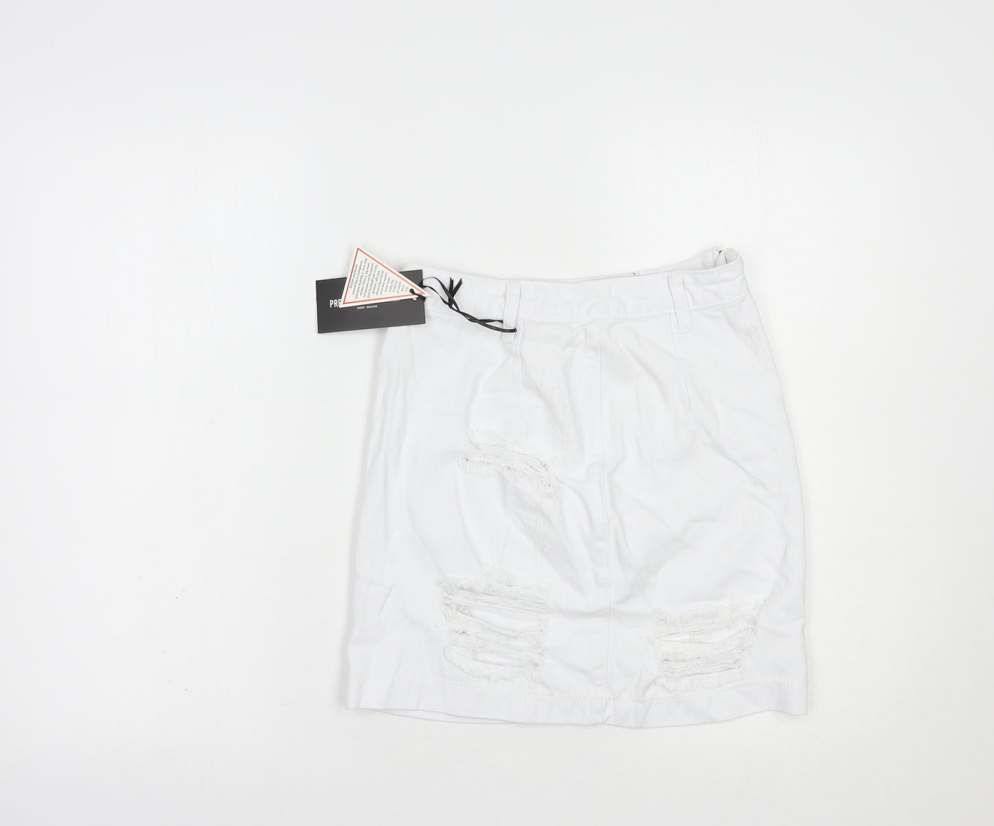 PRETTYLITTLETHING Womens White  Cotton Mini Skirt Size 6   Zip