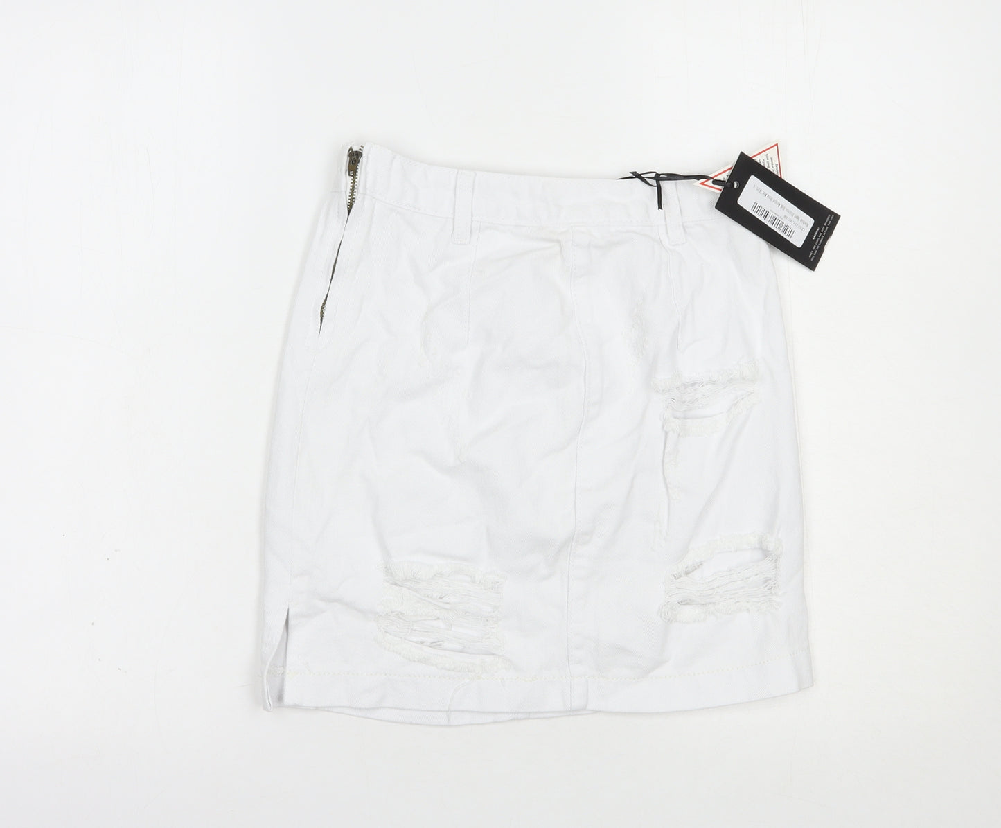PRETTYLITTLETHING Womens White  Cotton Mini Skirt Size 6   Zip