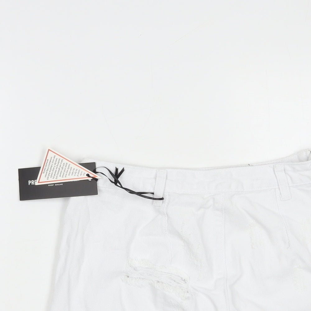 PRETTYLITTLETHING Womens White  Cotton Mini Skirt Size 6   Zip
