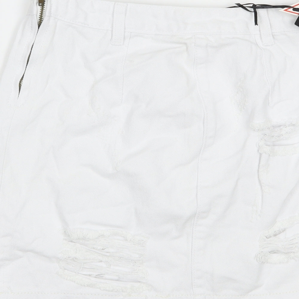 PRETTYLITTLETHING Womens White  Cotton Mini Skirt Size 6   Zip