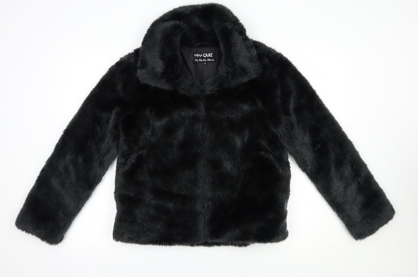 Quiz Womens Black   Jacket  Size 8  Hook & Eye - Faux Fur