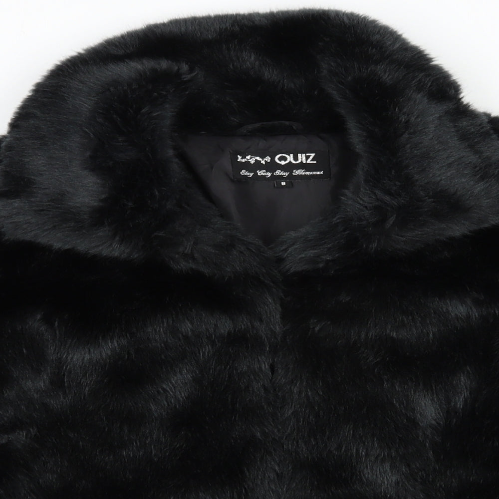 Quiz Womens Black   Jacket  Size 8  Hook & Eye - Faux Fur