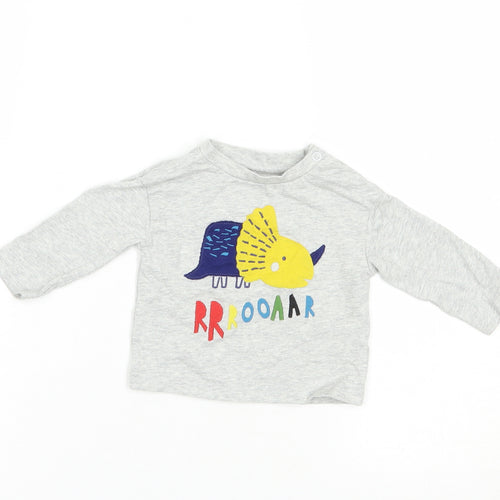 Mini Club Baby Grey  Cotton Pullover T-Shirt Size 0-3 Months Crew Neck Snap - Dino