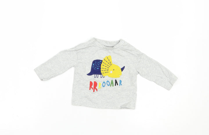 Mini Club Baby Grey  Cotton Pullover T-Shirt Size 0-3 Months Crew Neck Snap - Dino