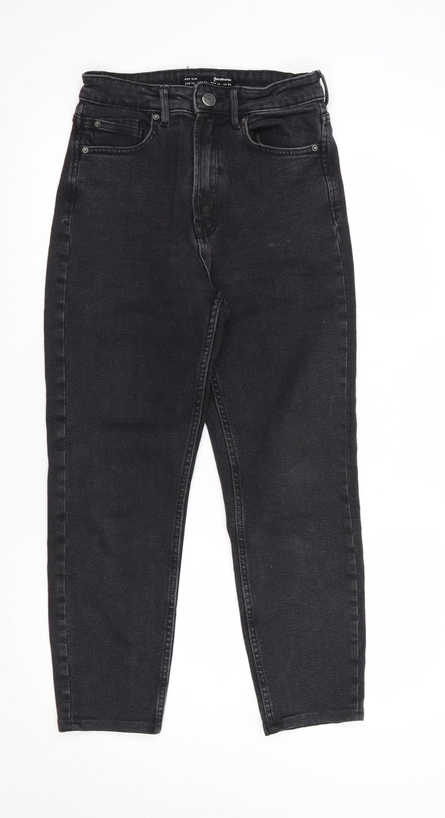 Stradivarius Womens Black  Cotton Mom Jeans Size 8 L26 in Regular Button