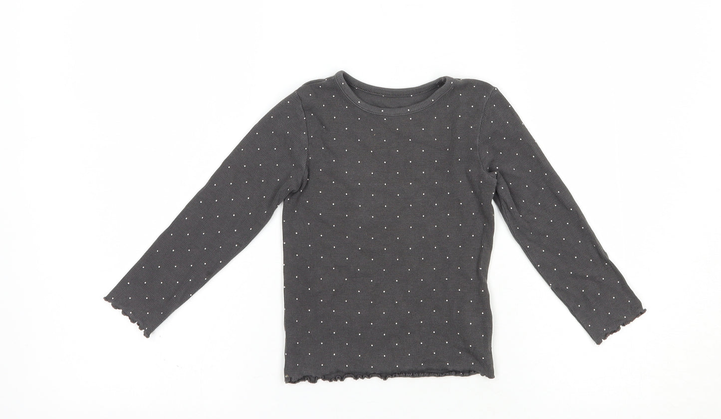 Dunnes Stores Girls Grey Polka Dot Cotton Pullover T-Shirt Size 3-4 Years Crew Neck Pullover