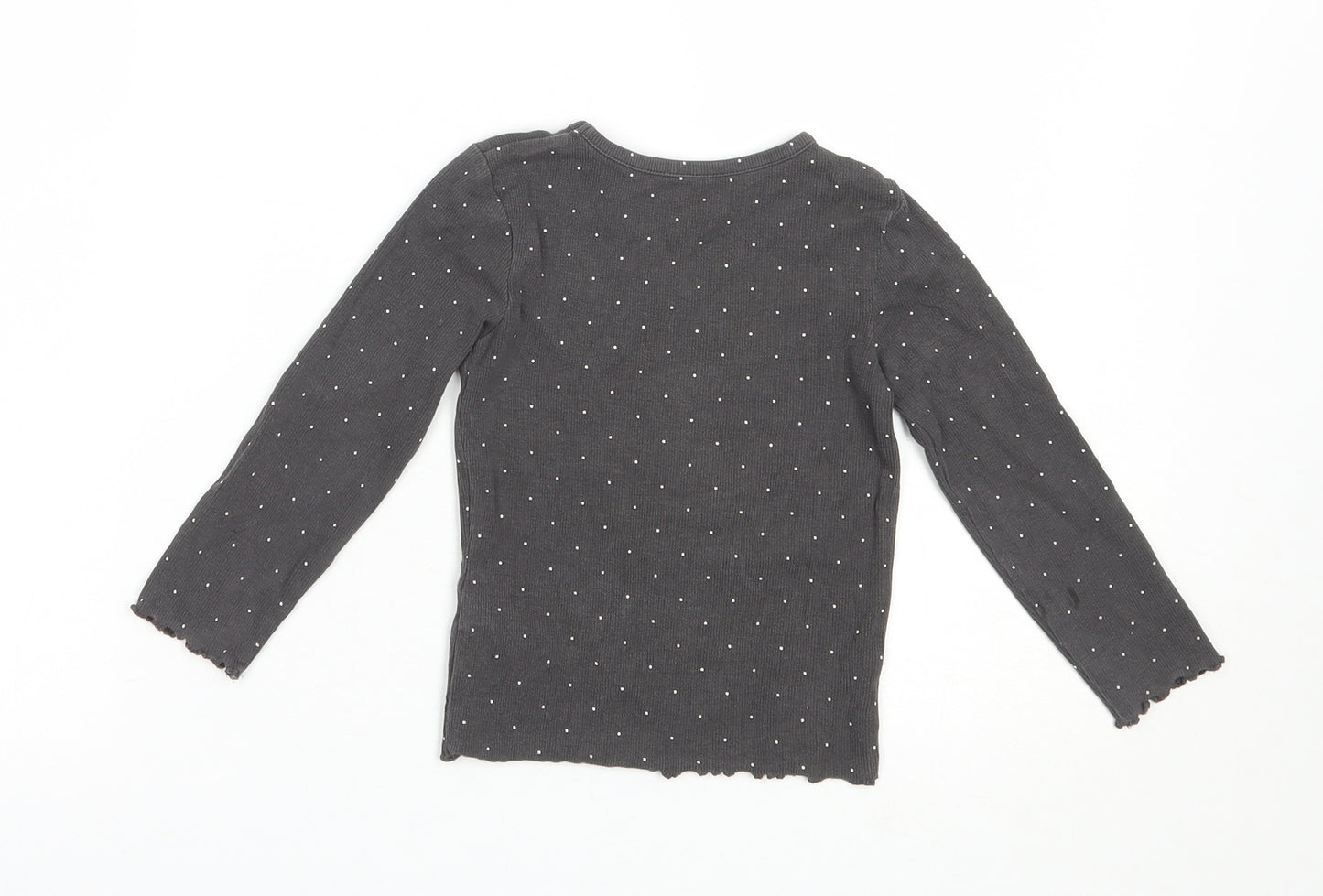 Dunnes Stores Girls Grey Polka Dot Cotton Pullover T-Shirt Size 3-4 Years Crew Neck Pullover