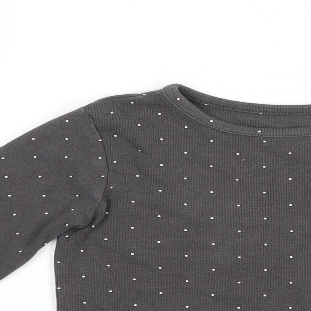 Dunnes Stores Girls Grey Polka Dot Cotton Pullover T-Shirt Size 3-4 Years Crew Neck Pullover