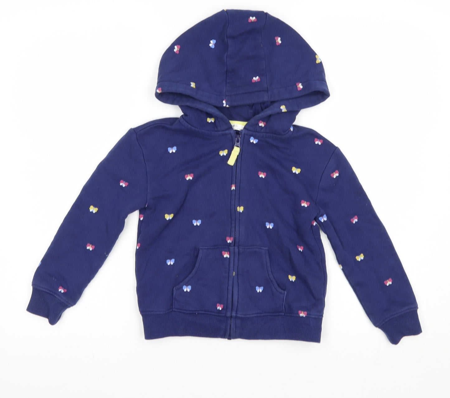 Marks and Spencer Girls Blue Floral Cotton Full Zip Hoodie Size 5-6 Years  Zip