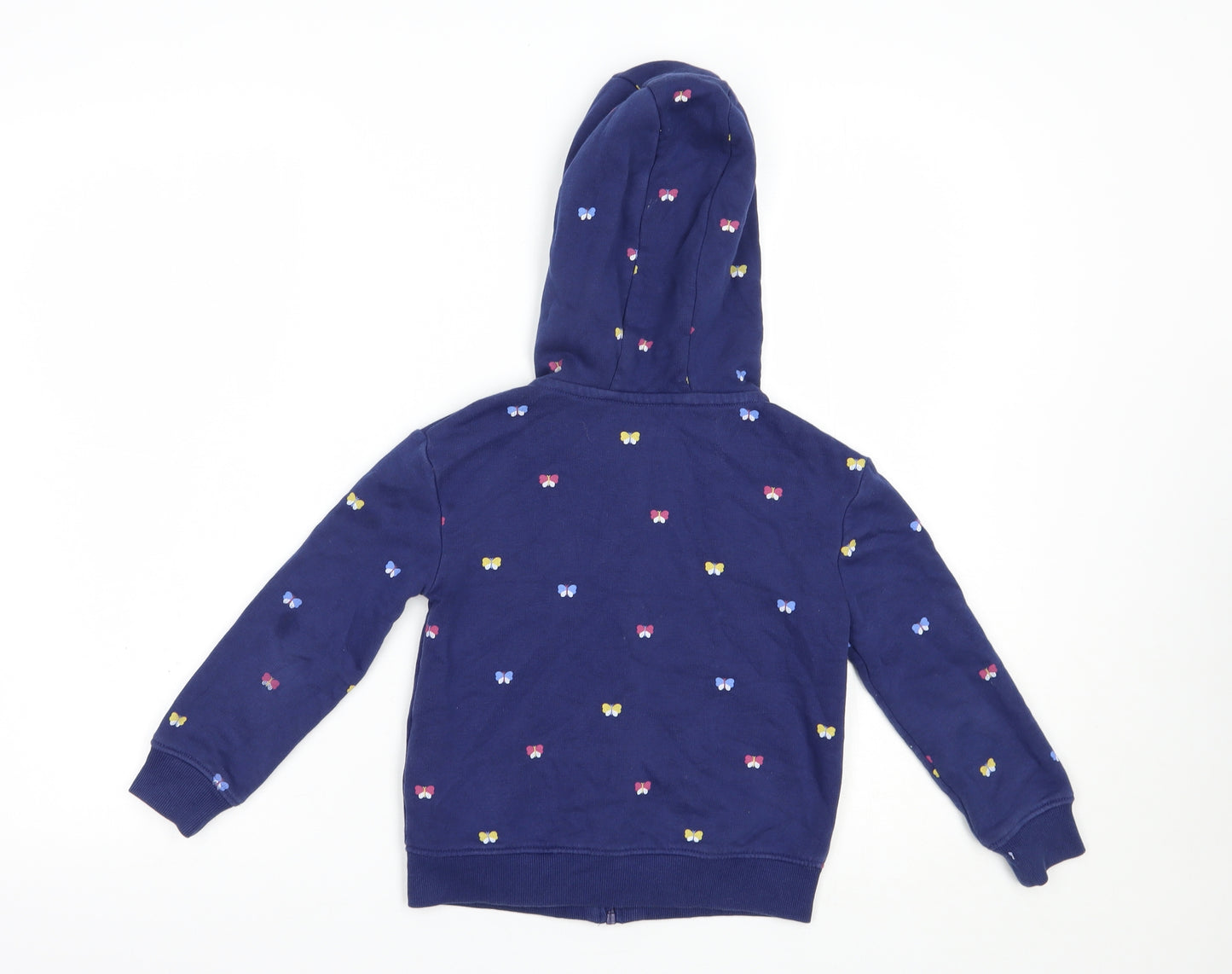 Marks and Spencer Girls Blue Floral Cotton Full Zip Hoodie Size 5-6 Years  Zip
