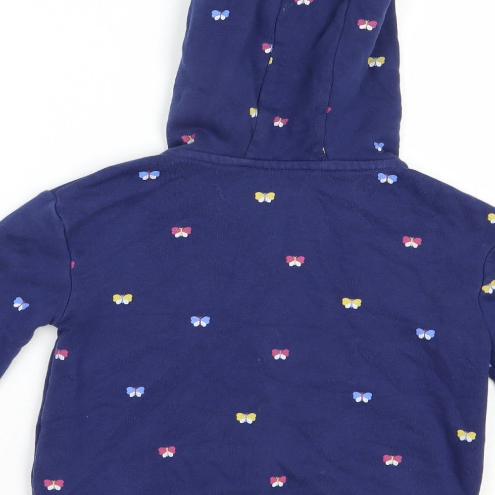Marks and Spencer Girls Blue Floral Cotton Full Zip Hoodie Size 5-6 Years  Zip
