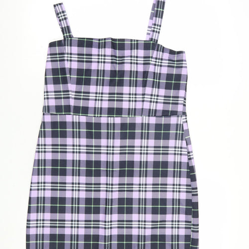 Cutie Womens Purple Plaid Polyester Tank Dress  Size 12  Square Neck Pullover
