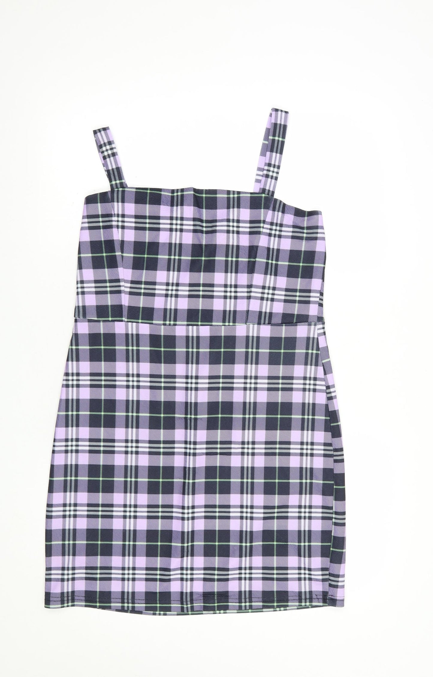 Cutie Womens Purple Plaid Polyester Tank Dress  Size 12  Square Neck Pullover