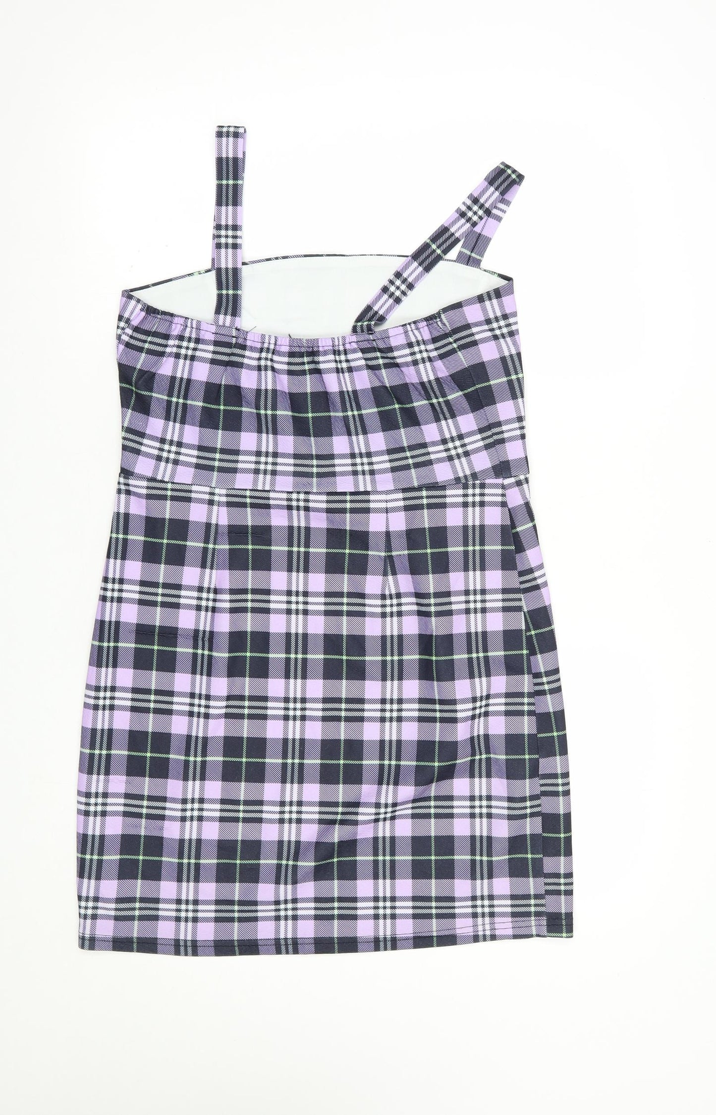 Cutie Womens Purple Plaid Polyester Tank Dress  Size 12  Square Neck Pullover