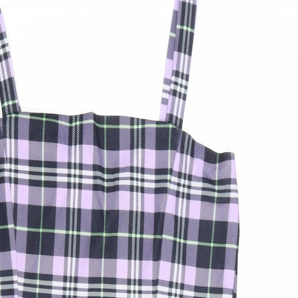 Cutie Womens Purple Plaid Polyester Tank Dress  Size 12  Square Neck Pullover
