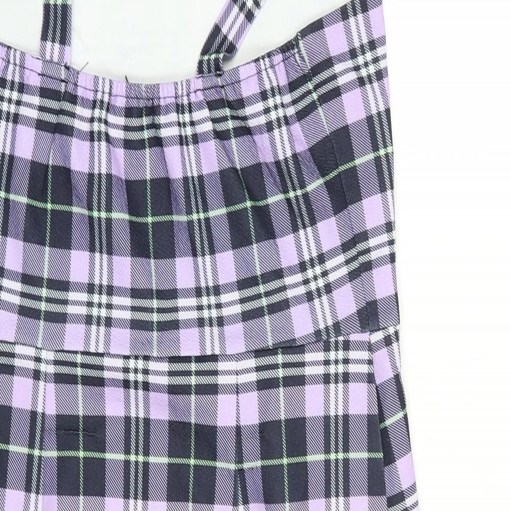 Cutie Womens Purple Plaid Polyester Tank Dress  Size 12  Square Neck Pullover