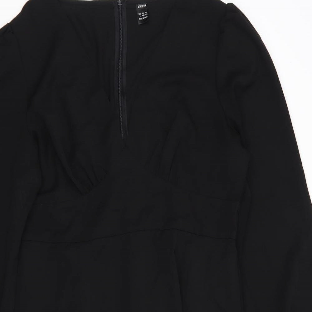 SheIn Womens Black  Polyester Fit & Flare  Size L  V-Neck Zip