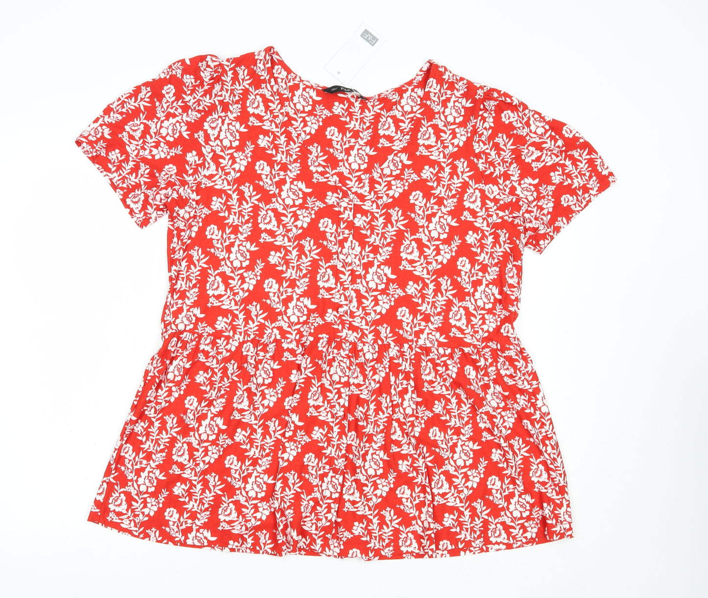 F&F Womens Red Floral Viscose Basic Blouse Size 18 V-Neck