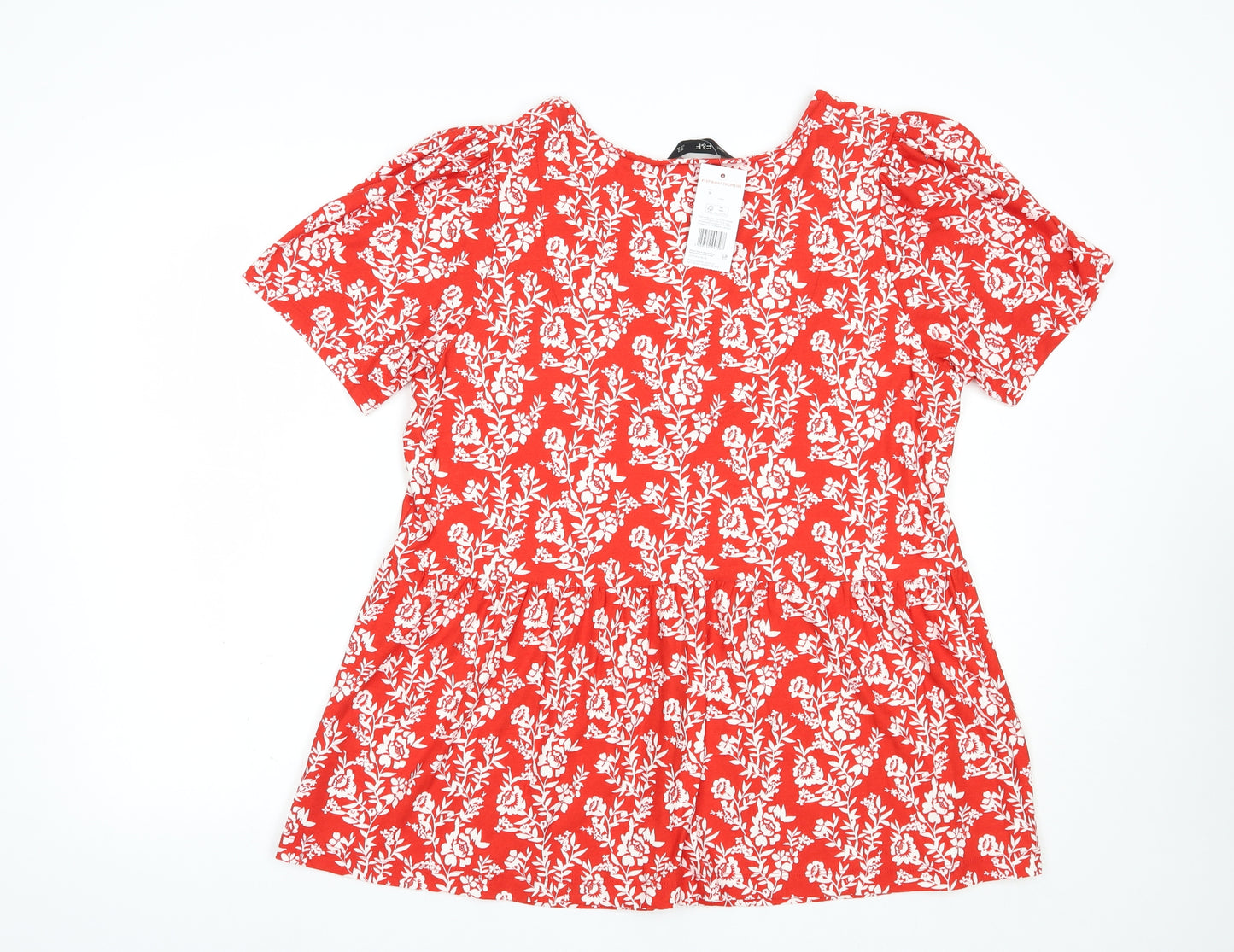 F&F Womens Red Floral Viscose Basic Blouse Size 18 V-Neck