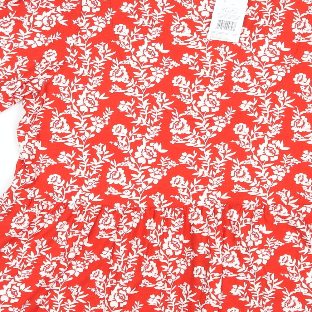 F&F Womens Red Floral Viscose Basic Blouse Size 18 V-Neck