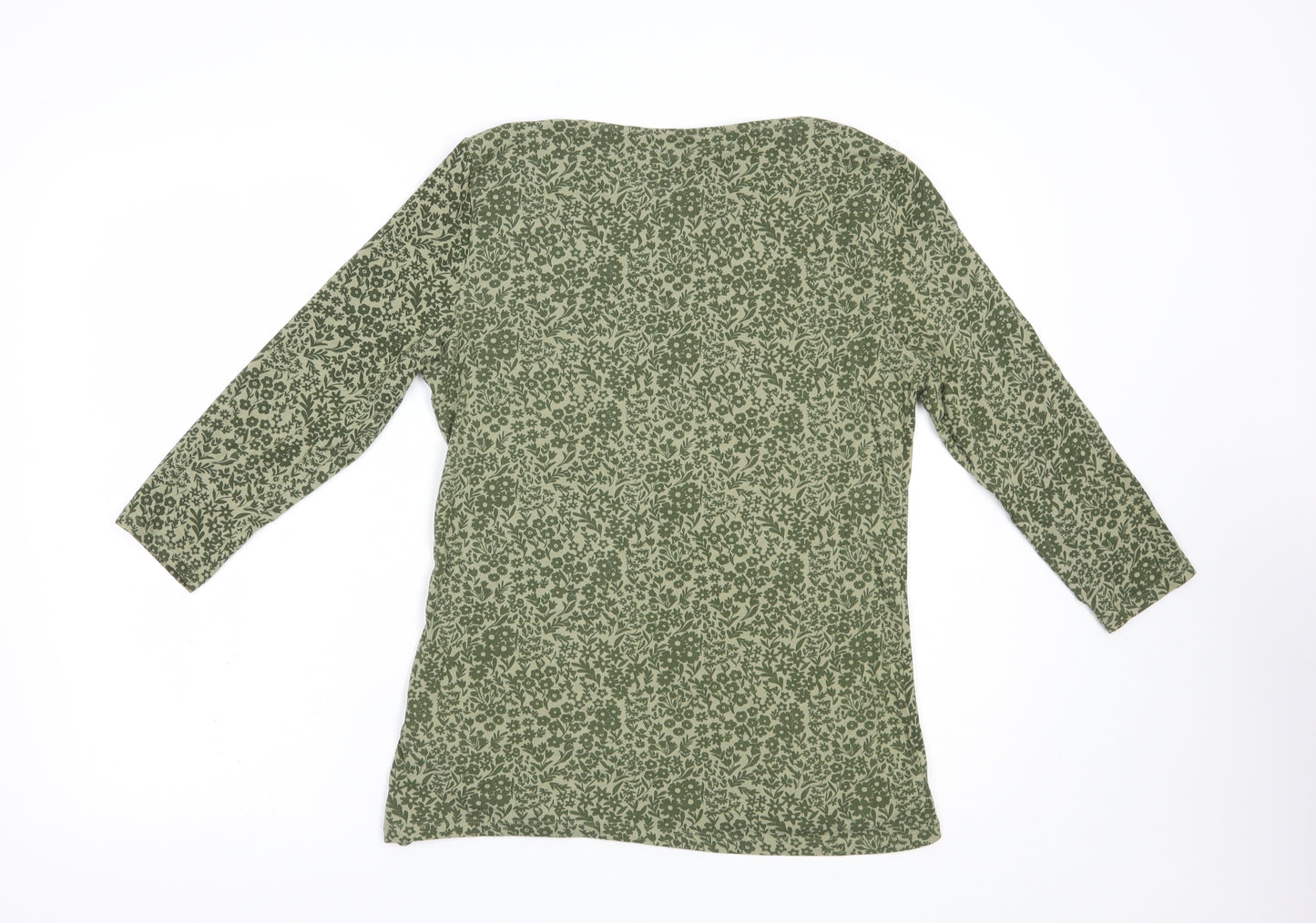 Marks and Spencer Womens Green Floral Cotton Basic Blouse Size 12 Boat Neck
