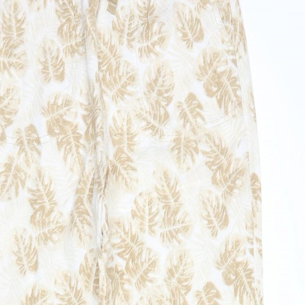 Marks and Spencer Womens Beige Floral Linen Trousers  Size 12 L28 in Regular Drawstring