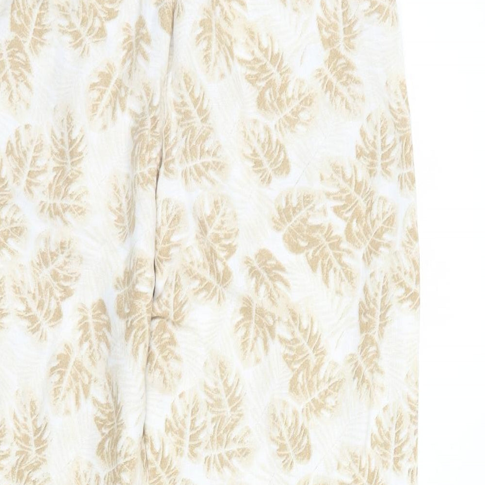 Marks and Spencer Womens Beige Floral Linen Trousers  Size 12 L28 in Regular Drawstring