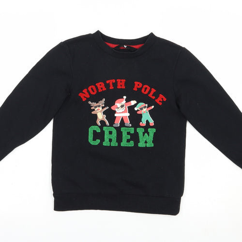 Very Girls Black  Cotton Pullover Sweatshirt Size 7 Years  Pullover - Christmas North Pole