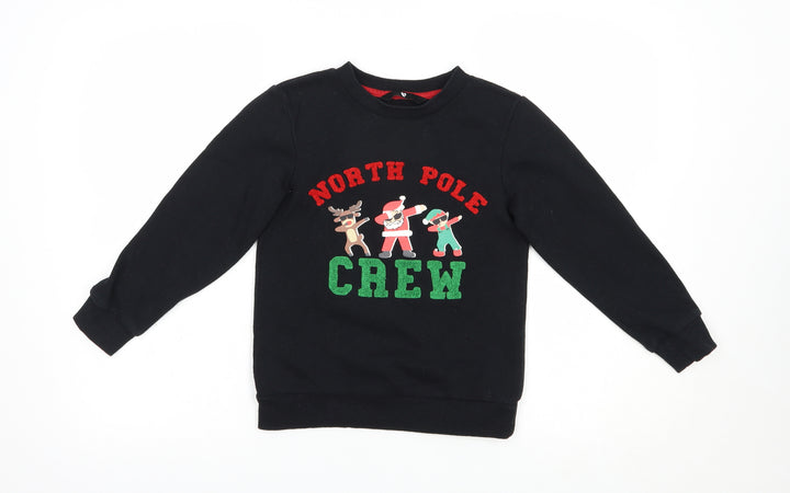 Very Girls Black Cotton Pullover Sweatshirt Size 7 Years Pullover - Christmas North Pole