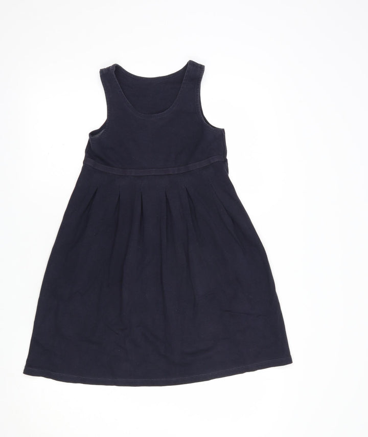 Dunnes Stores Girls Blue  Cotton Pinafore/Dungaree Dress  Size 9-10 Years  Scoop Neck Pullover