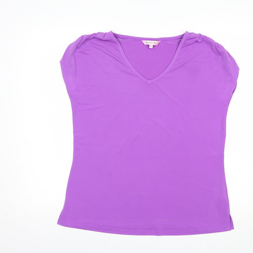 Michele Hope Womens Purple  Polyester Basic T-Shirt Size 14 V-Neck