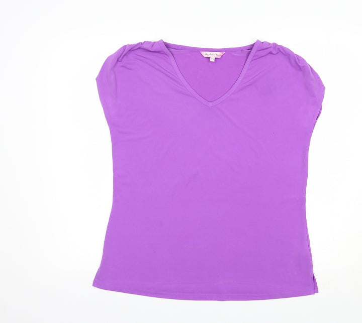 Michele Hope Womens Purple Polyester Basic T-Shirt Size 14 V-Neck