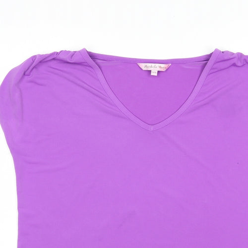 Michele Hope Womens Purple  Polyester Basic T-Shirt Size 14 V-Neck