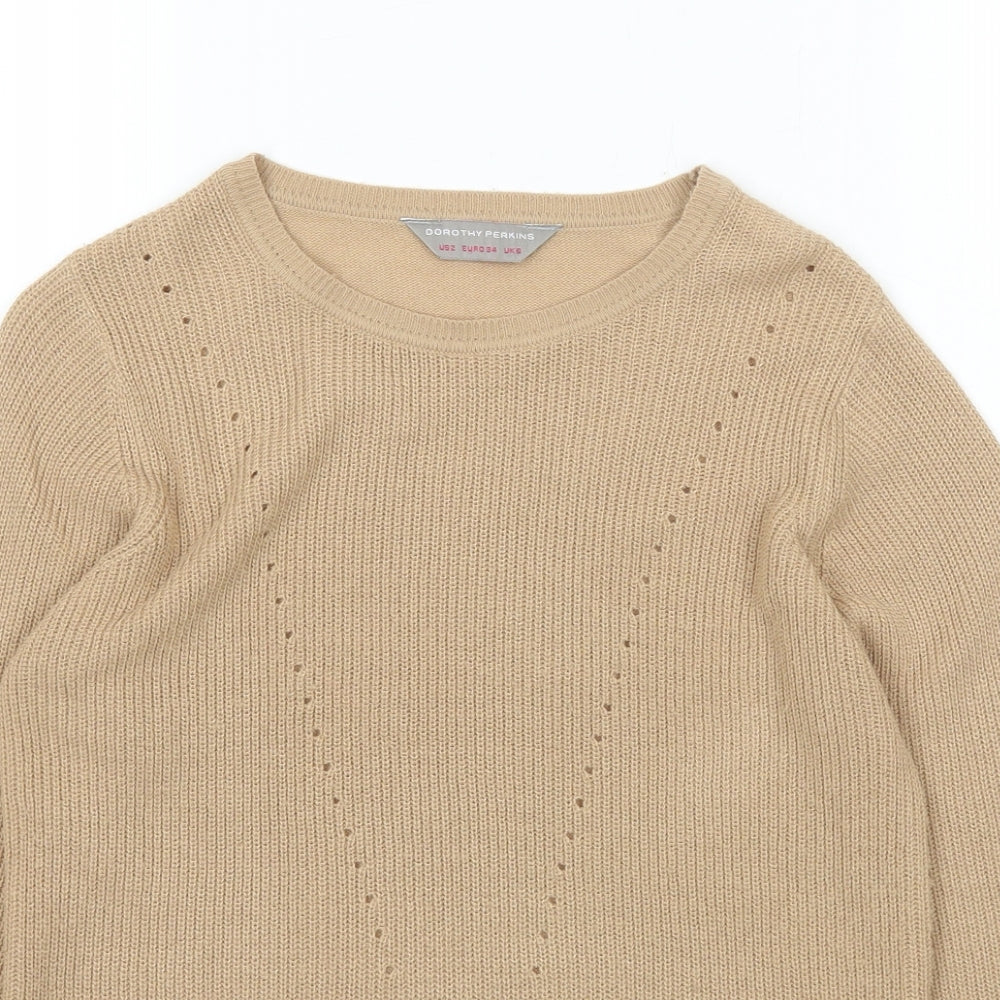 Dorothy Perkins Womens Brown Scoop Neck  Acrylic Pullover Jumper Size 6