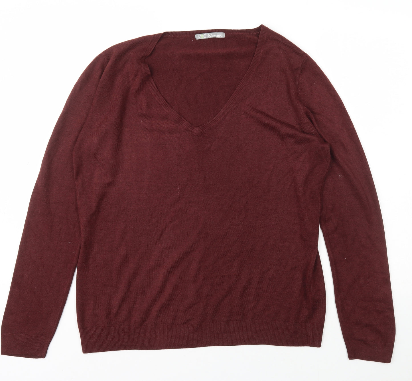 Marks and Spencer Womens Brown V-Neck  Acrylic Pullover Jumper Size 16