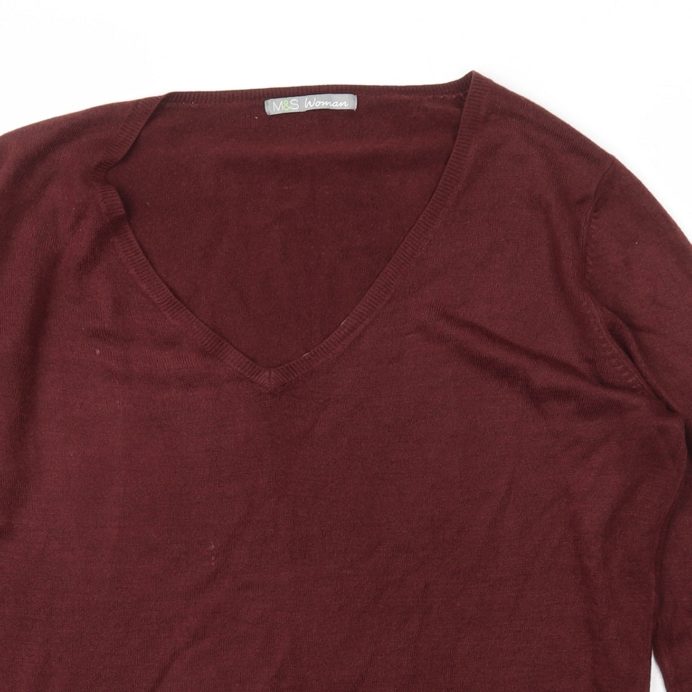 Marks and Spencer Womens Brown V-Neck  Acrylic Pullover Jumper Size 16