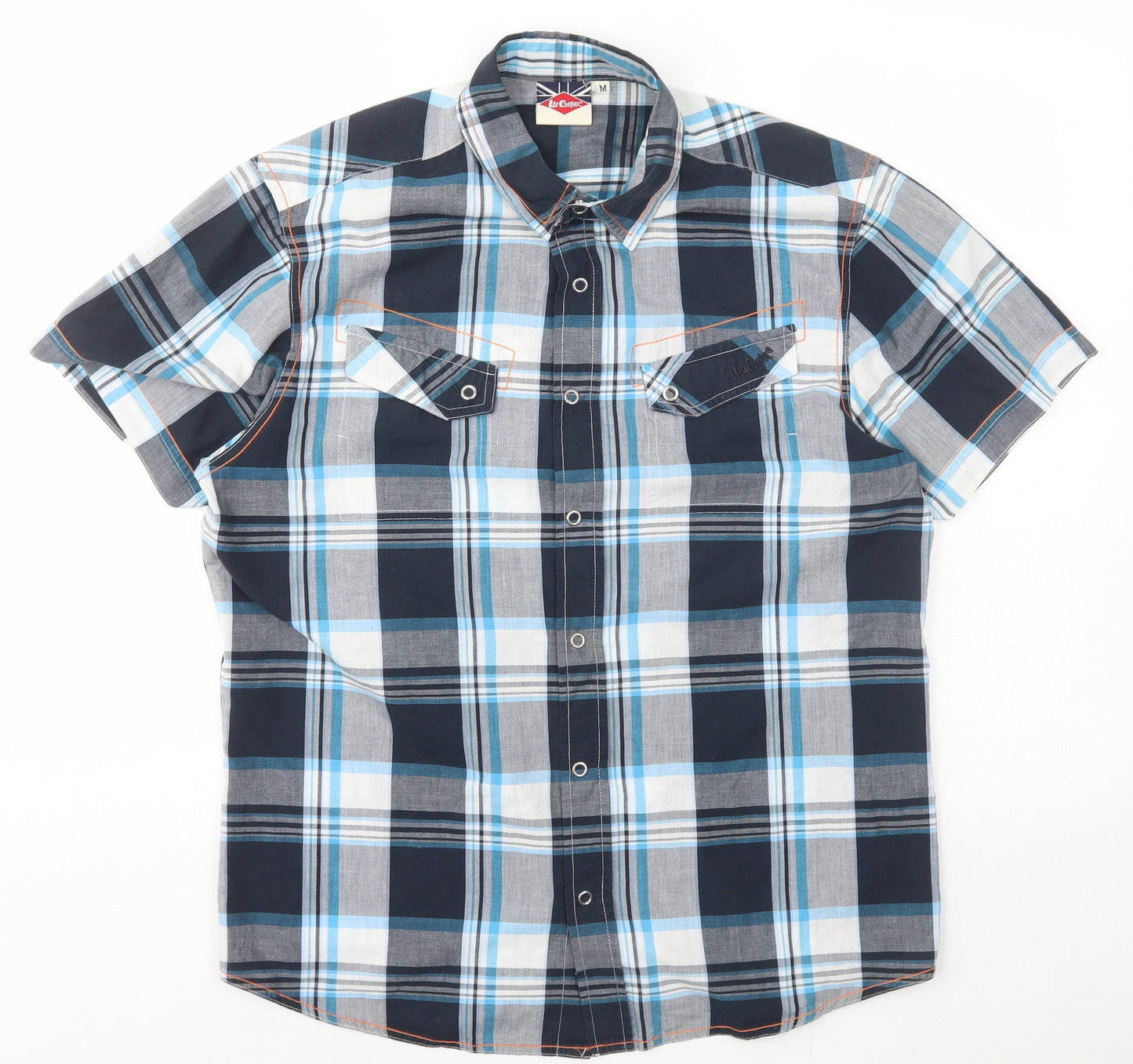 Lee Cooper Mens Blue Plaid Polyester  Button-Up Size M Collared Snap