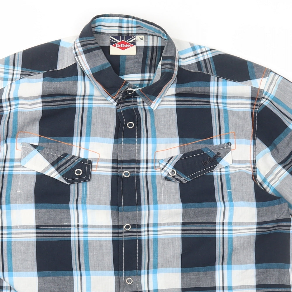 Lee Cooper Mens Blue Plaid Polyester  Button-Up Size M Collared Snap