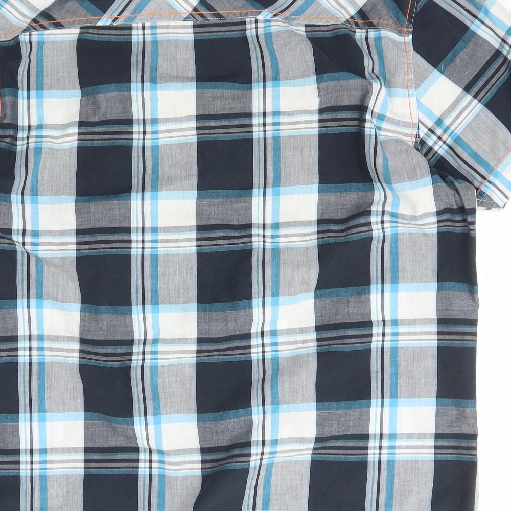 Lee Cooper Mens Blue Plaid Polyester  Button-Up Size M Collared Snap